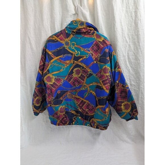 Avon Style women's sz Large 100% silk bomber jacket patch harness vintage 1990s - Picture 3 of 7